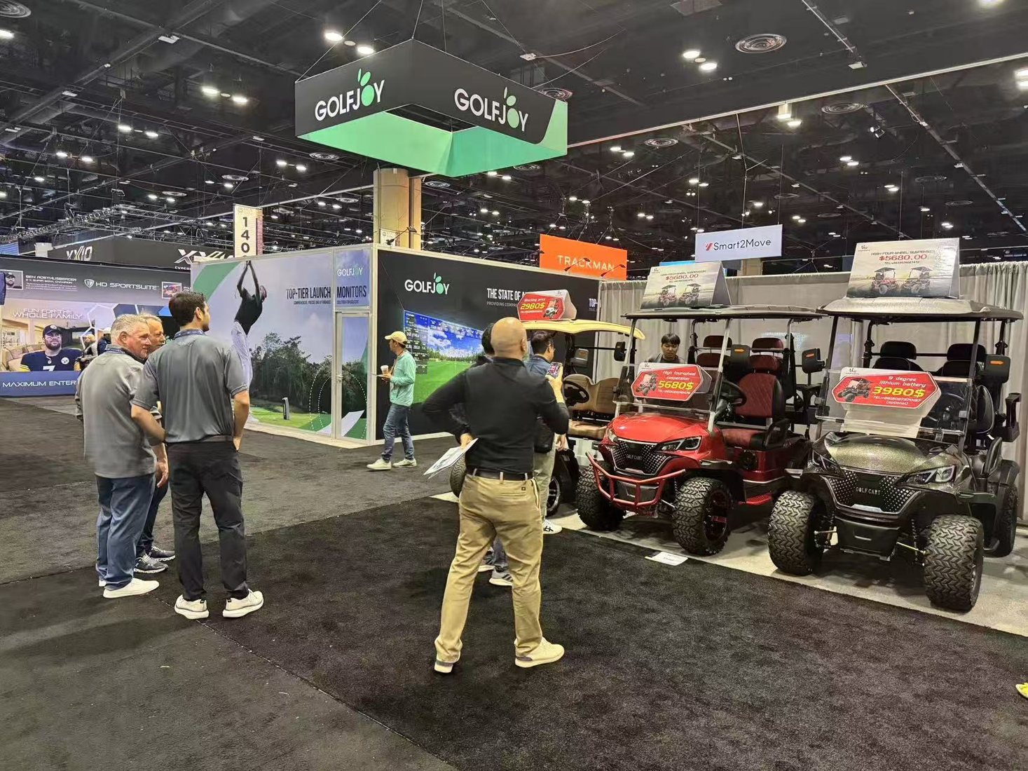 77EV electric golf carts displayed at the 2024 PGA Show booth